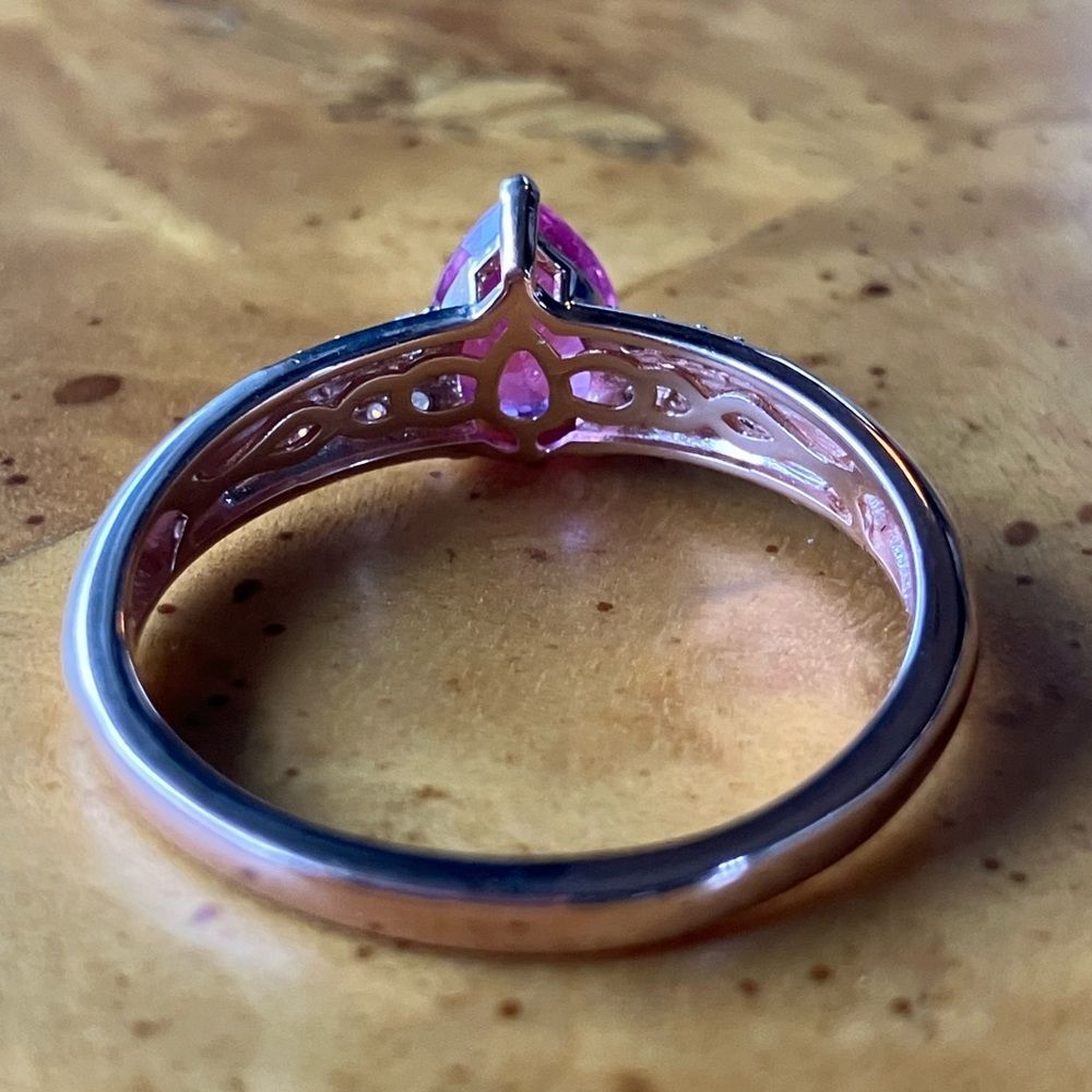Natural Pink Sapphire Moissanite Sterling Silver Cocktail Ring Size 11 - Picture 5 of 9